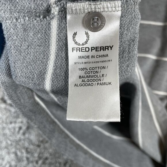 Fred Perry Polo Shirt Men's XL Gray Stripes Short Sleeve Designer Preppy Golf - Picture 4 of 6